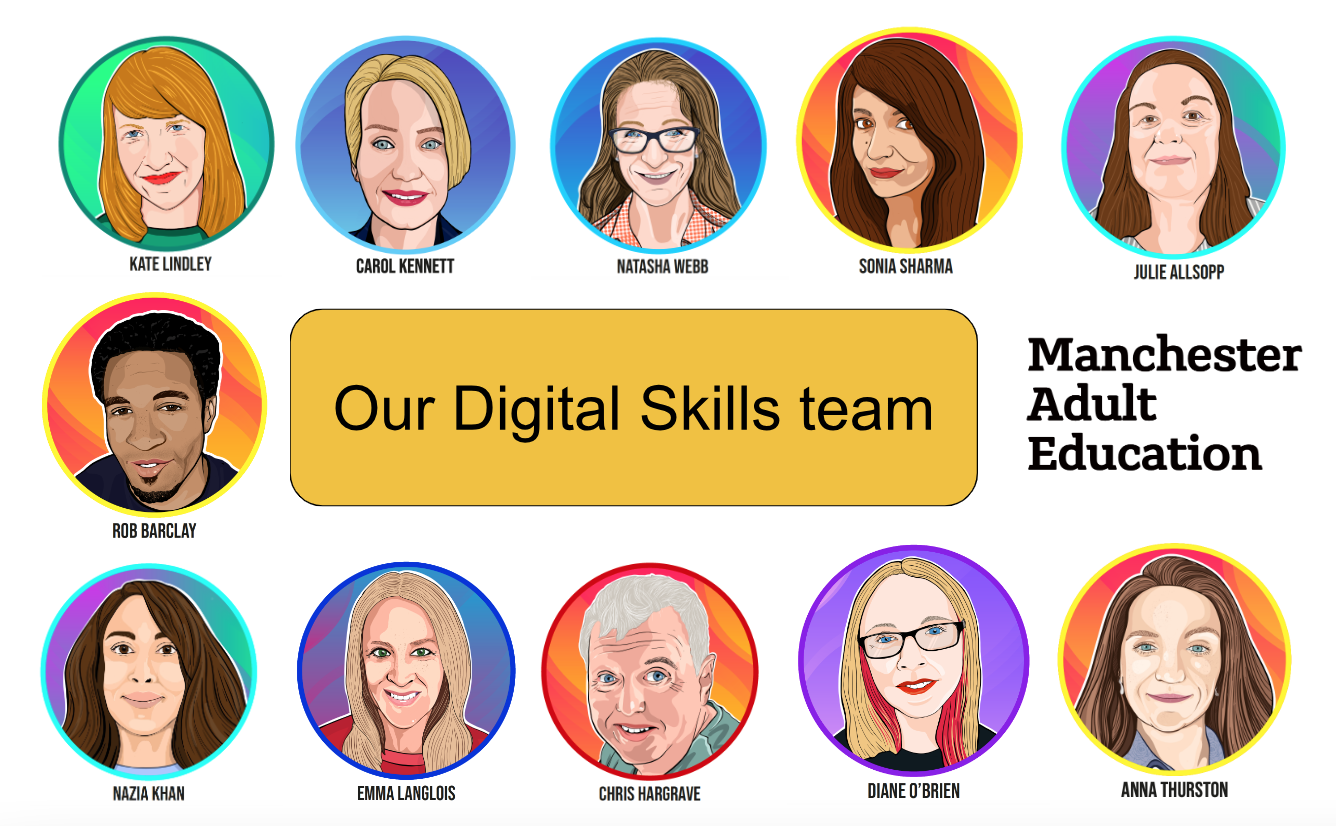 Our Digital Skills team. Carol Kennett, Rob Barclay, Natasha Webb, Sonia Sharma, Anna Thurston, Nazia Khan, Diane O'Brien. Emma Langlois, Chris Hargrave, Julie Allsopp and Kate Harrison.