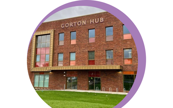 External image of Gorton Hub inside purple circle