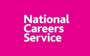 National Careers Service logo on pink background