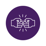 Purple icon graphic with fist bump icon