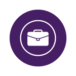 Purple icon graphic with people in briefcase in a circle