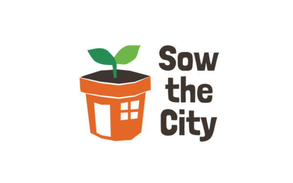 Logo: Sow the City, plantpot graphic as a house